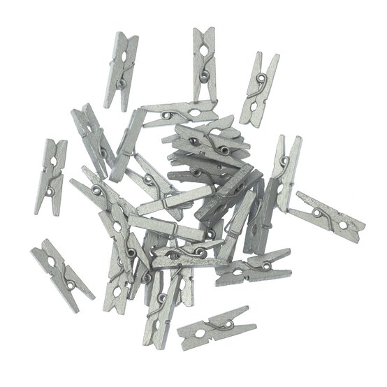 Mini Silver Wooden Pegs 30 Pack image number 1