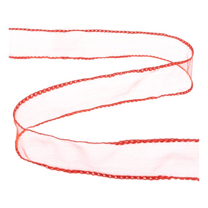 Orange Red Wire Edge Organza Ribbon 25mm x 3m image number 1