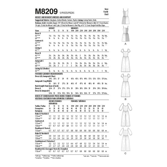 McCall's Women's Dress and Jumpsuit Sewing Pattern M8209 (RR 18W-24W) image number 2