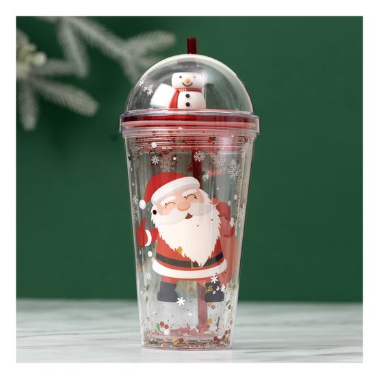 Sparkly Snowman and Santa Cup with Straw image number 1