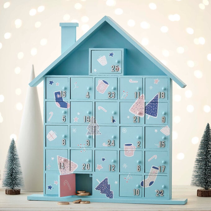 How To Decorate A Wooden Advent House, Wooden Advent Calendar To Decorate Uk