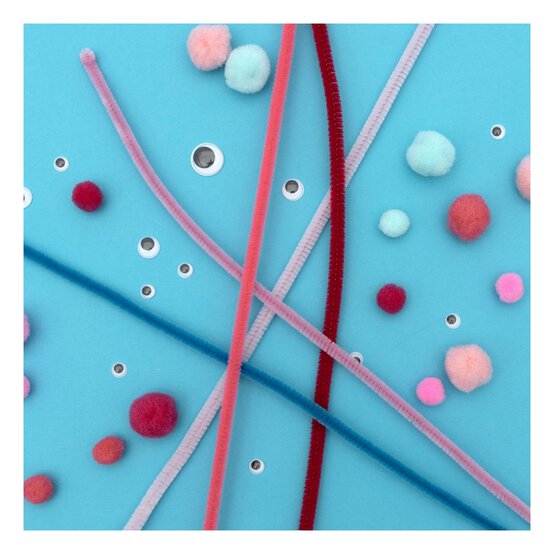 Pink and Teal Pipe Cleaners and Pom Poms Craft Pack 80 Pieces