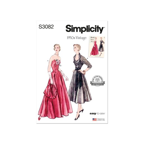 Simplicity 1950s Dress and Bolero Sewing Pattern S3082 (18-26) image number 1