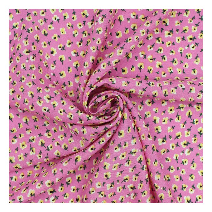 Pink Blossom Viscose Print Fabric by the Metre image number 1