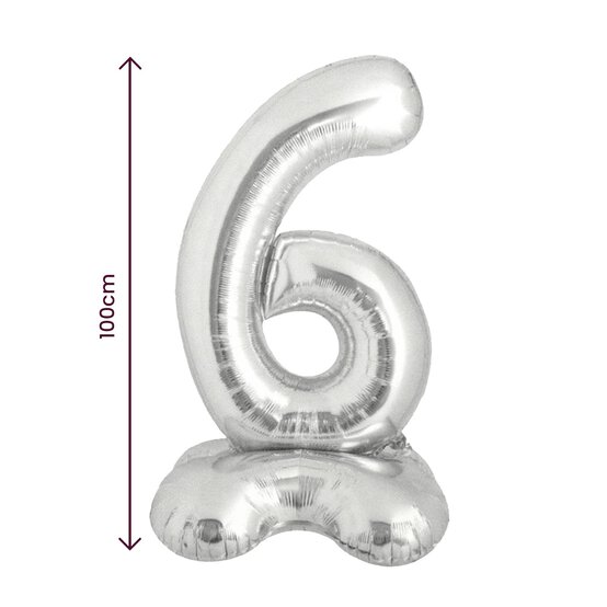 Standing Silver Number 6 Balloon 1m image number 2