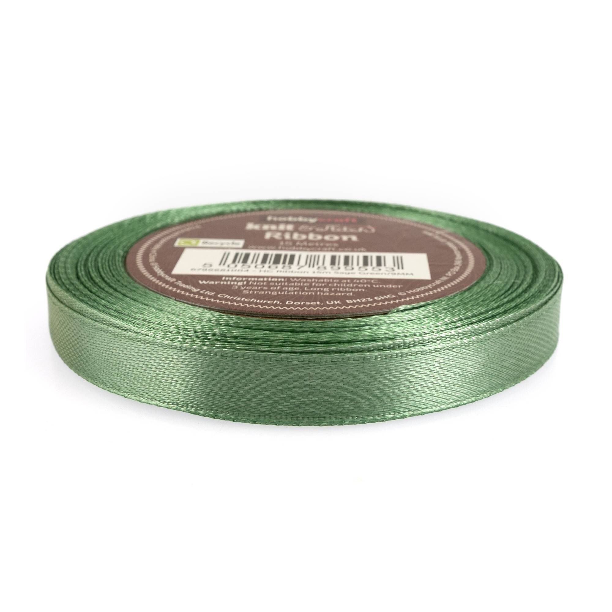 Sage Ribbon Sage Green Satin Ribbon 9mm x 15m | Hobbycraft
