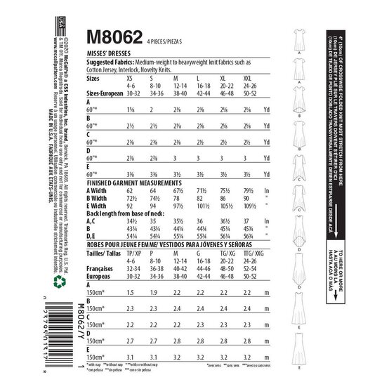 McCall’s Women's Dress Sewing Pattern L-XXL M8062 image number 2