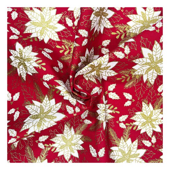 Red Poinsettia Cotton Fabric by the Metre image number 1