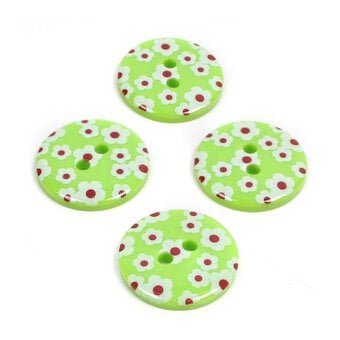 Hemline Green Novelty Patterned Button 4 Pack