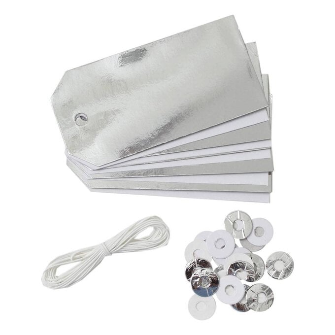 Silver and White Traditional Tags 11cm 10 Pack image number 1