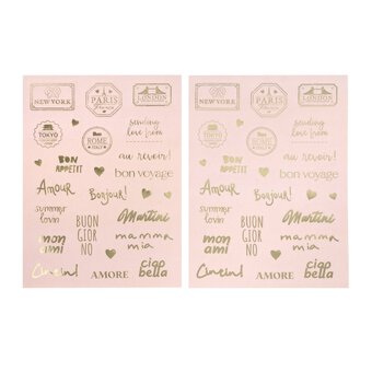 Pink and Gold Travel Sentiment Foiled Stickers 2 Sheets