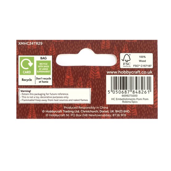 Pom Pom Robin Wooden Embellishments 3 Pack image number 6