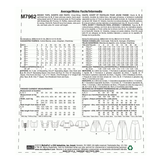 McCall's Women's Top  Sewing Pattern M7962 (AX5 4-12) image number 2