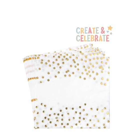 Create & Celebrate Gold Dotted Paper Napkins 12 Pack image number 1