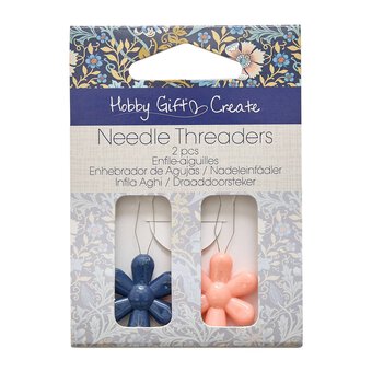 Blue Woodblock Floral Flower Needle Threaders 2 Pack