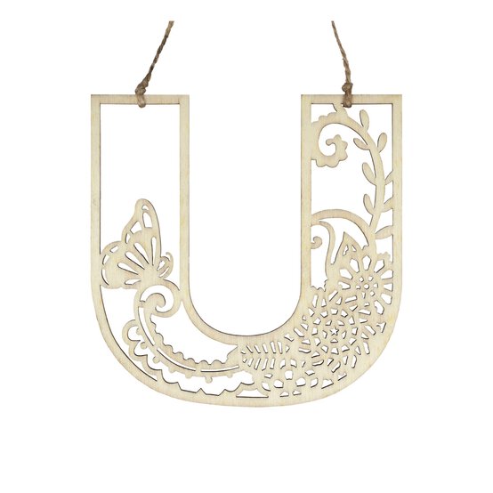 Wooden Filigree Hanging Letter U 12cm image number 3