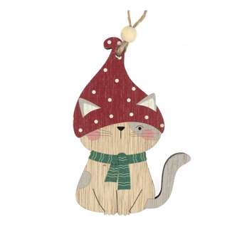 Hanging Wooden Cat Decoration 11cm