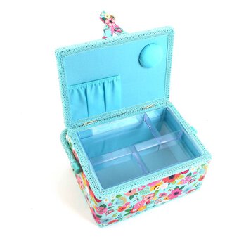 Teal Floral Garden Sewing Box
