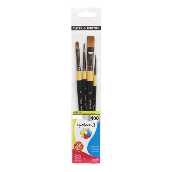 Daler-Rowney System3 Acrylic 400 Long Handle Brush Set 4 Pack image number 1