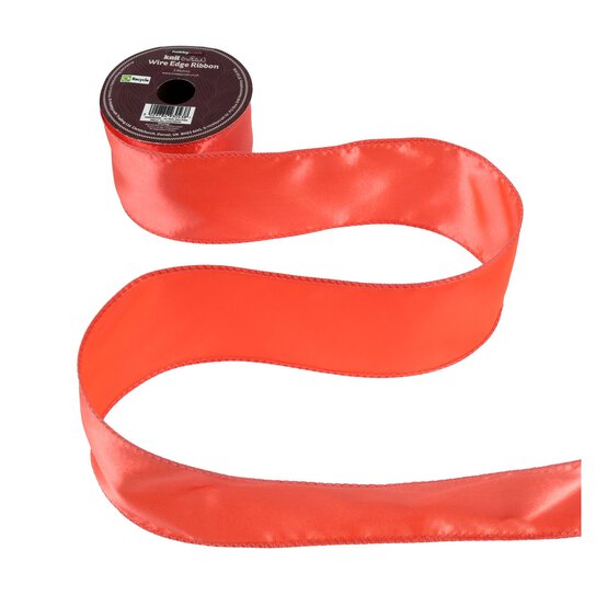 Coral Wire Edge Satin Ribbon 63mm x 3m image number 2