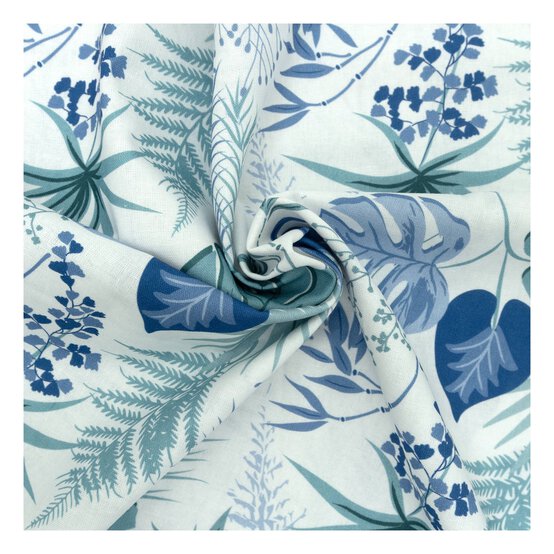 Blue Palm Leaf Cotton Fabric by the Metre image number 1