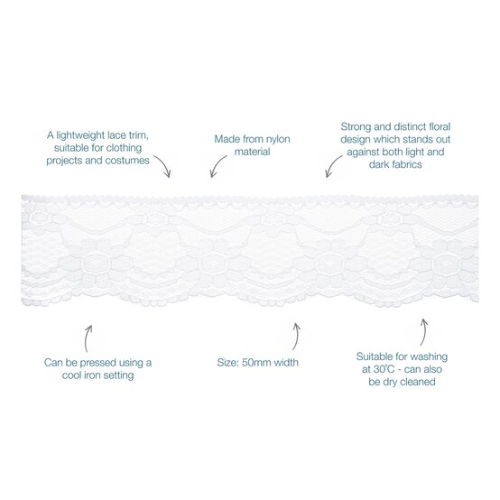 White 50mm Nylon Lace Trim by the Metre image number 2