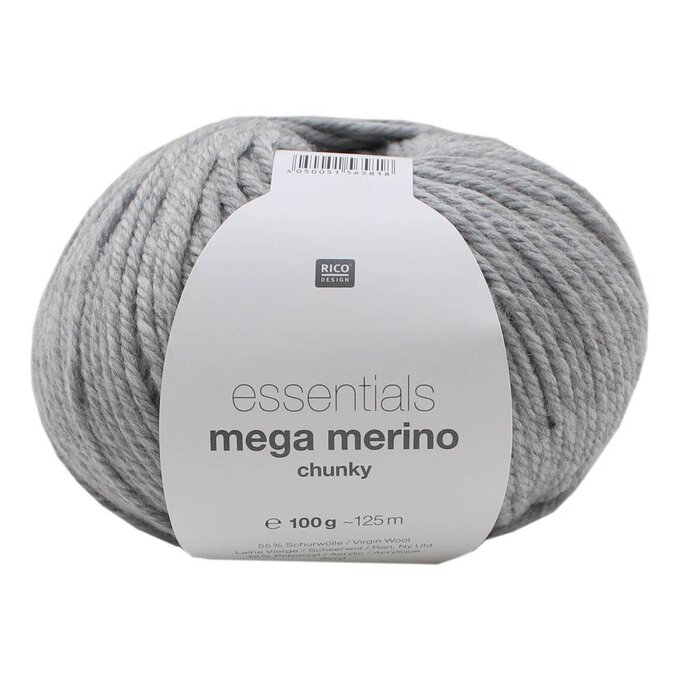 Rico Light Grey Essentials Mega Merino Chunky Yarn 100g image number 1
