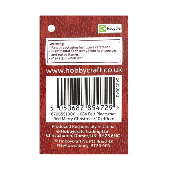 Red Merry Christmas Felt Place Mat 40cm x 40cm image number 6