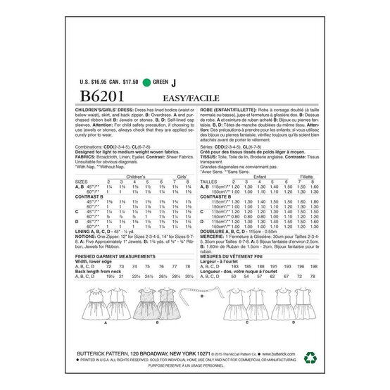Butterick Kids&rsquo; Dress Sewing Pattern B6201 (6-8) image number 2