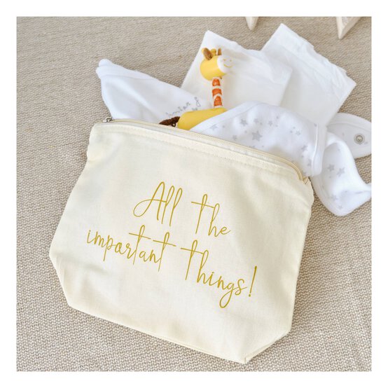 Antique White Cotton Zip Pouch 23cm x 16cm x 8cm image number 2