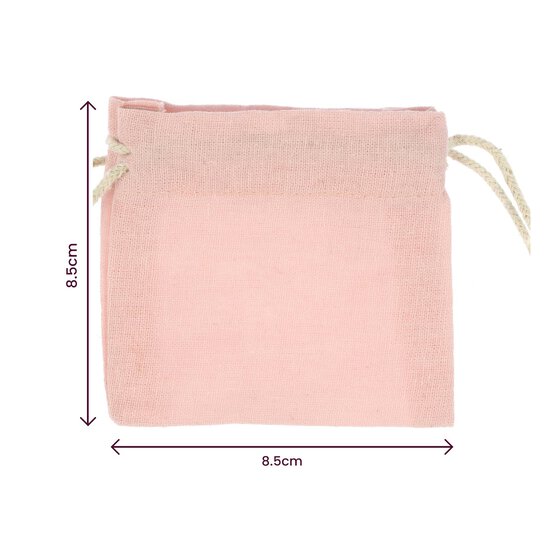 Pink Mini Cotton Drawstring Bags 5 Pack  image number 3