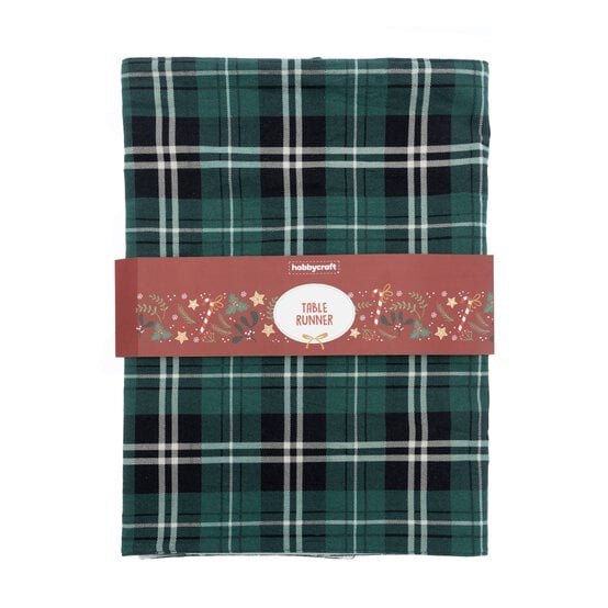 Green Tartan Printed Table Runner 33cm x 1.8m image number 3