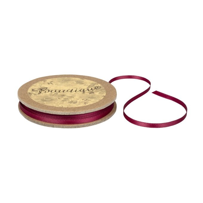 Wine Double-Faced Satin Ribbon 3mm x 5m image number 1