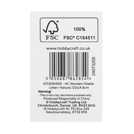 Wooden Fillable Letter I 22cm image number 6