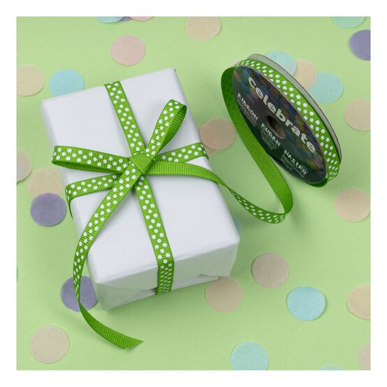 Lime Grosgrain Polka Dot Ribbon 6mm x 5m image number 5