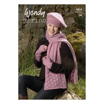 Wendy Merino DK Scarf Beret and Mitts Sweaters Digital Pattern 5814