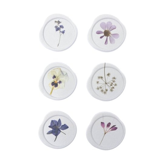 White Pressed Flower Envelope Seal Stickers 6 Pack image number 1
