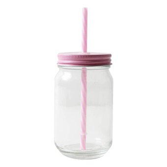 Pink Glass Drinking Jar with a Straw