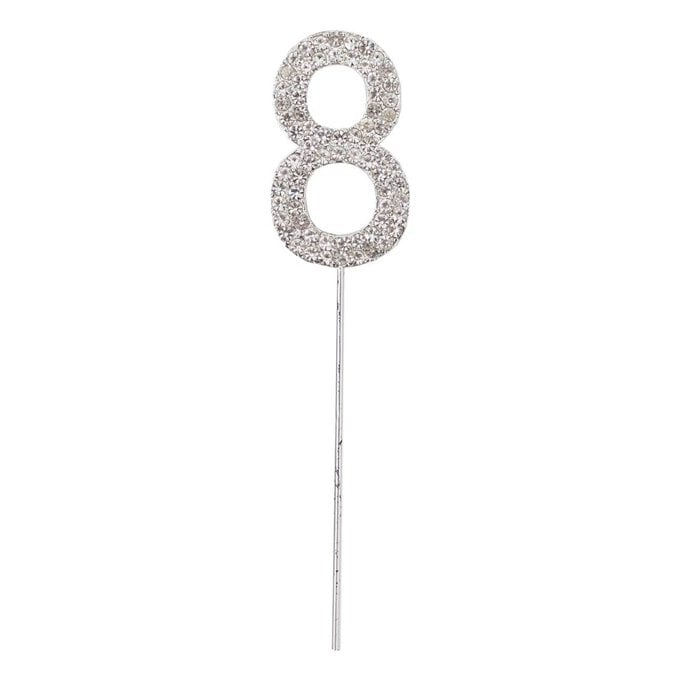 Silver Diamante Number 8 Cake Pick image number 1