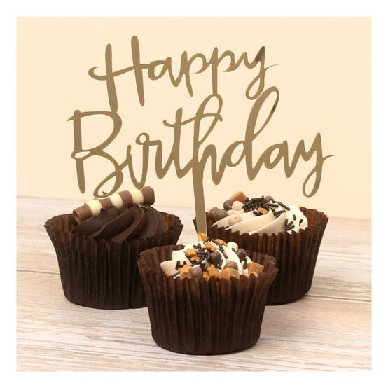 Create & Celebrate Gold Happy Birthday Cake Topper image number 2