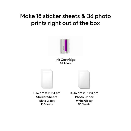 Cricut StickerPix Print Stickers, Photo Paper and Ink Cartridge Set 54 Pack image number 3