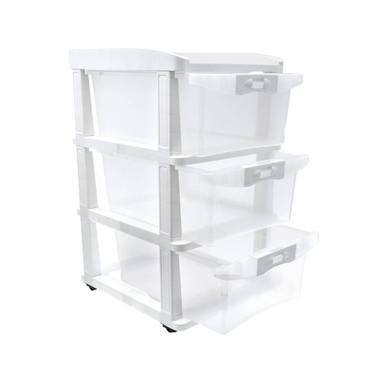 White Storage Tower with Wheels 3 Drawers image number 2