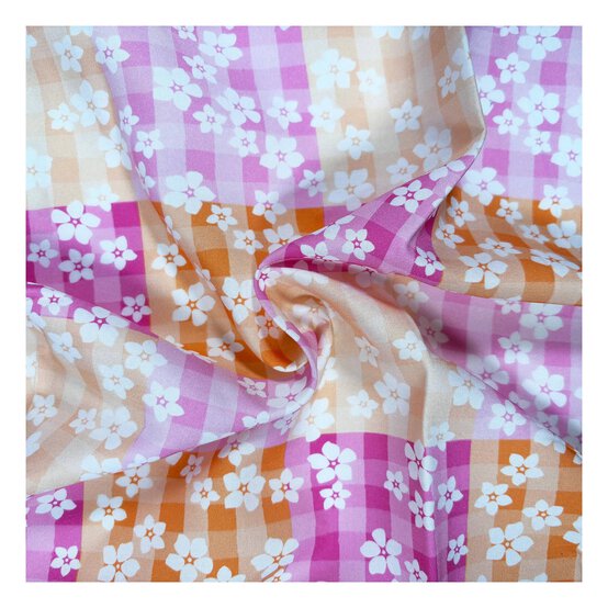 Gingham Blossom Viscose Fabric by the Metre image number 1