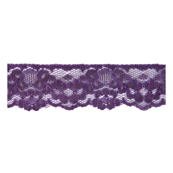 Purple 35mm Floral Nylon Lace Trim by the Metre image number 1