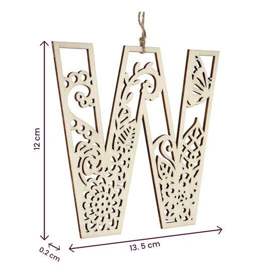 Wooden Filigree Hanging Letter W 12cm image number 4
