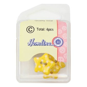Hemline Yellow Novelty Star Button 4 Pack