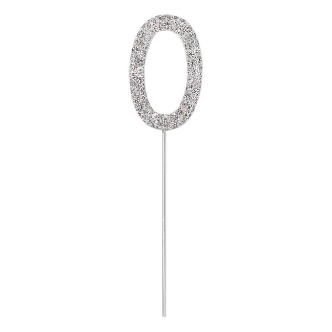 Silver Diamante Number 0 Cake Pick image number 1