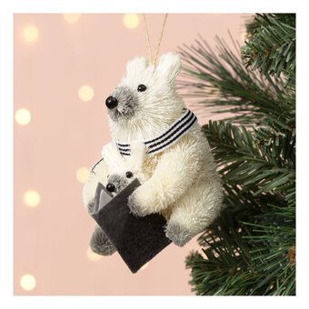 Hanging Brush Polar Bear Decoration 9cm