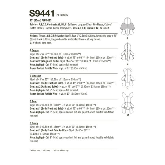 Simplicity  Plushies  Sewing Pattern S9441 (13 inches) image number 2