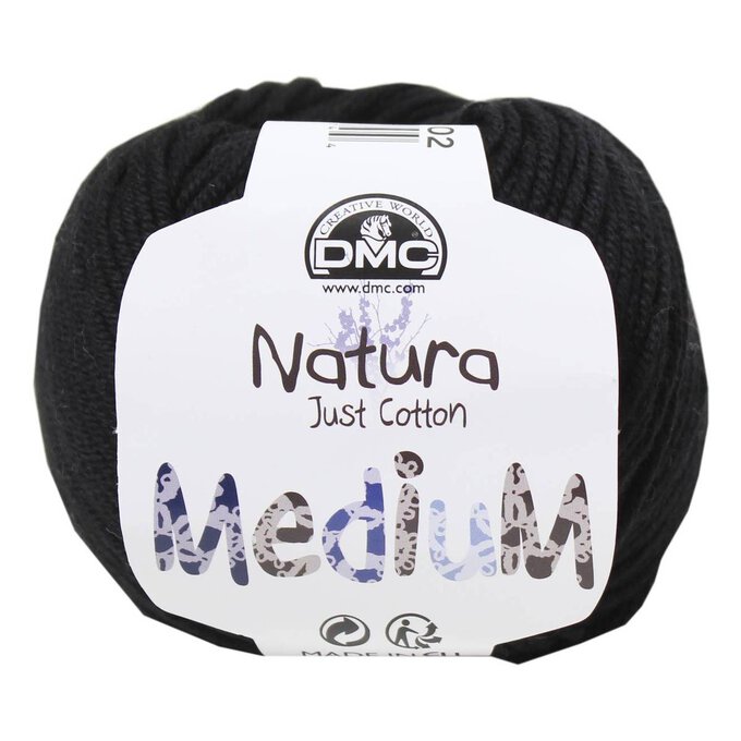 DMC 02 Black Natura Medium Crochet Yarn 50g image number 1